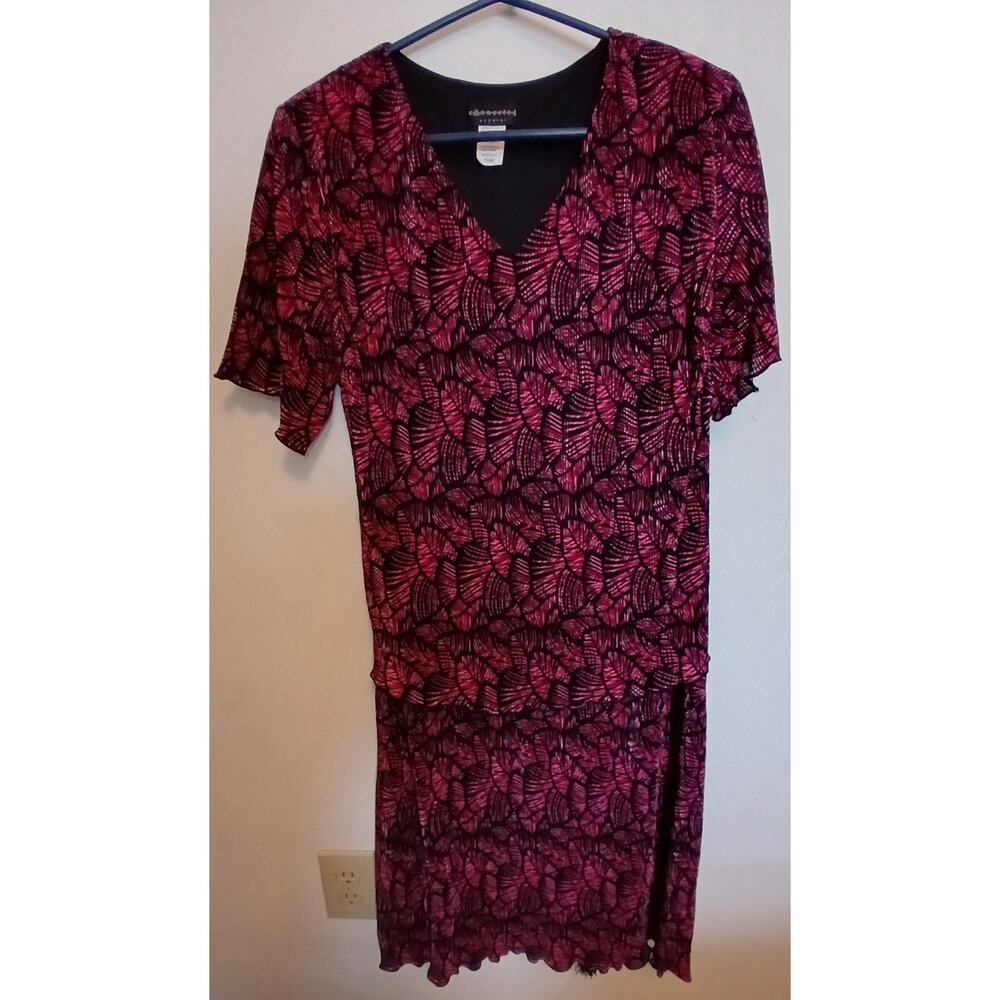 Connected Accordion pleated Church Dress Pink Black Cord Belt 16